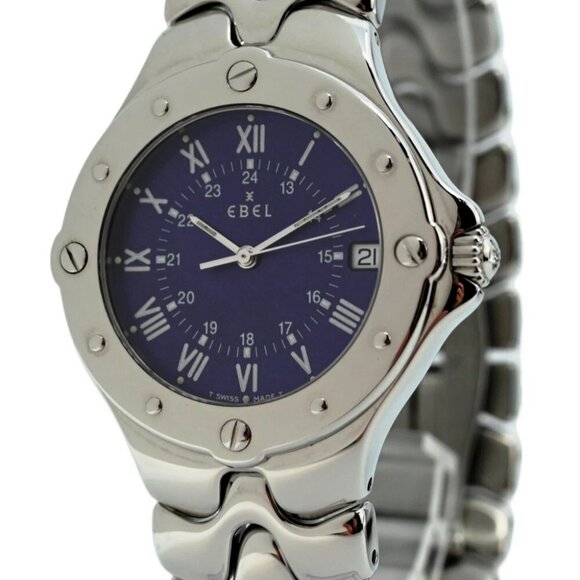 Ebel 36mm Men's Sportwave Stainless Steel Blue Dial Swiss Watch - Picture 1 of 8